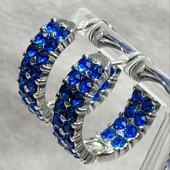 Blue Austrian, Crystal Inside-Out Earrings in Stainless Steel - Picture 1 of 14